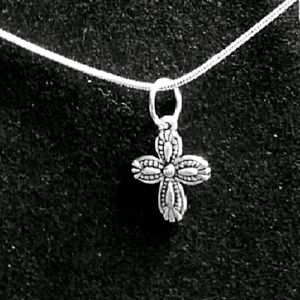 Floral Design Cross .925 Sterling Silver N…